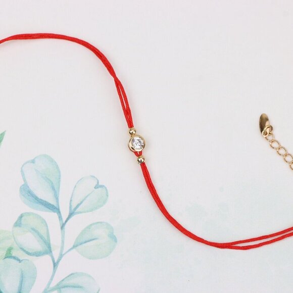 "Minimal Red String Bracelet with Center Stone, XPBL0786 - Picture 1 of 12